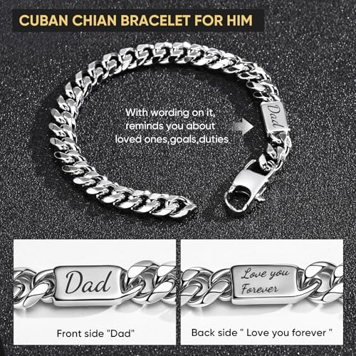 Pulsera de acero inoxidable cubana grabada para hombre miniatura 2