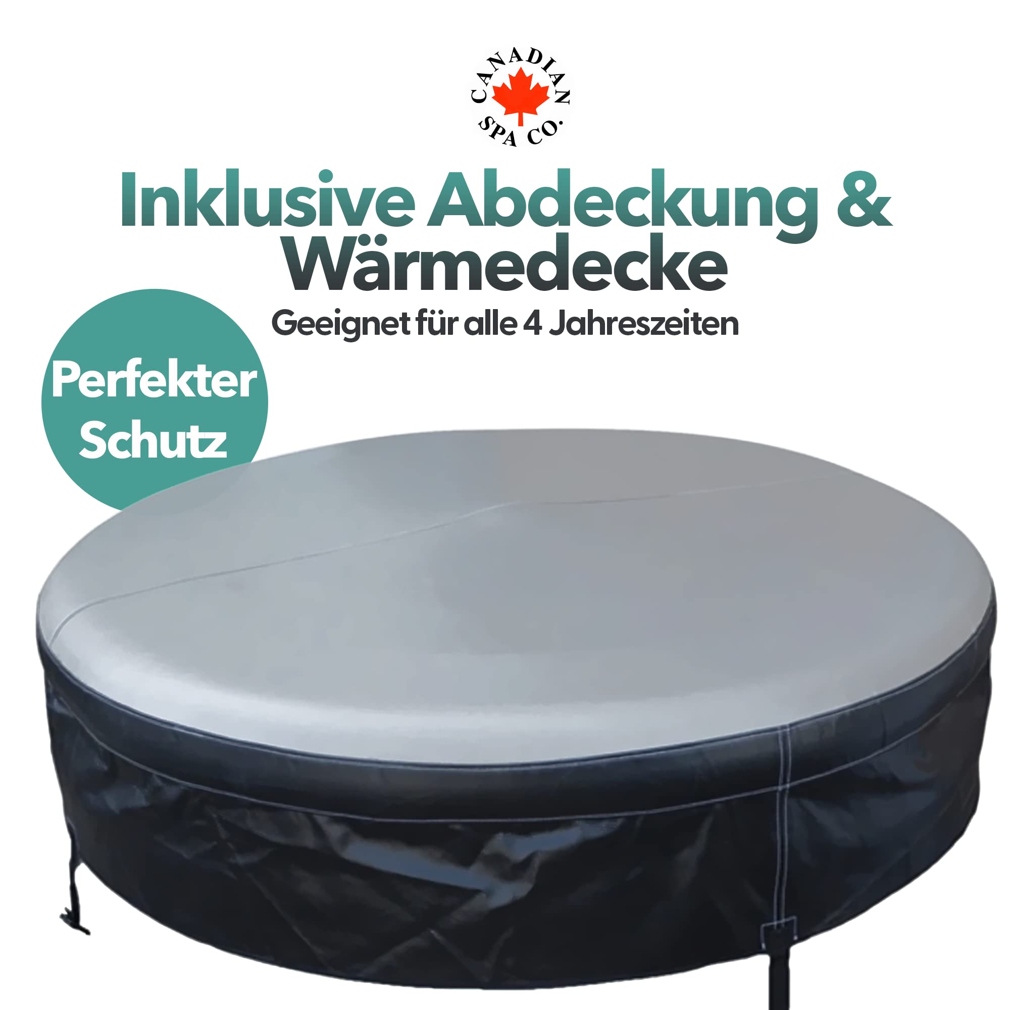 CANADIAN SPA CO. Grand Rapids Hot Tub Outdoor dla 4 osób, Ø 175 cm x 74 cm, okrągła, nadmuchiwana wanna z hydromasażem ze 110 dyszami i kocem grzewczym
