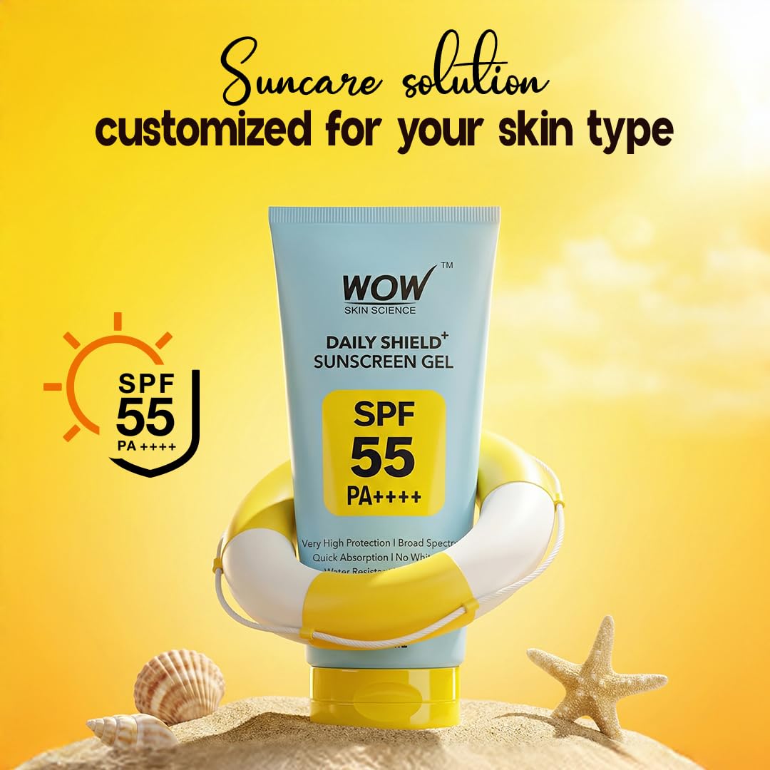 WOW Skin Science Daily Shield+ Sunscreen Gel SPF 55 PA++++ | Broad Spectrum UVA UVB & Blue Light Protection | Lightweight Gel, No White Cast | Water Resistant up to 2 Hrs | For All Skin Types | 100 ml 1