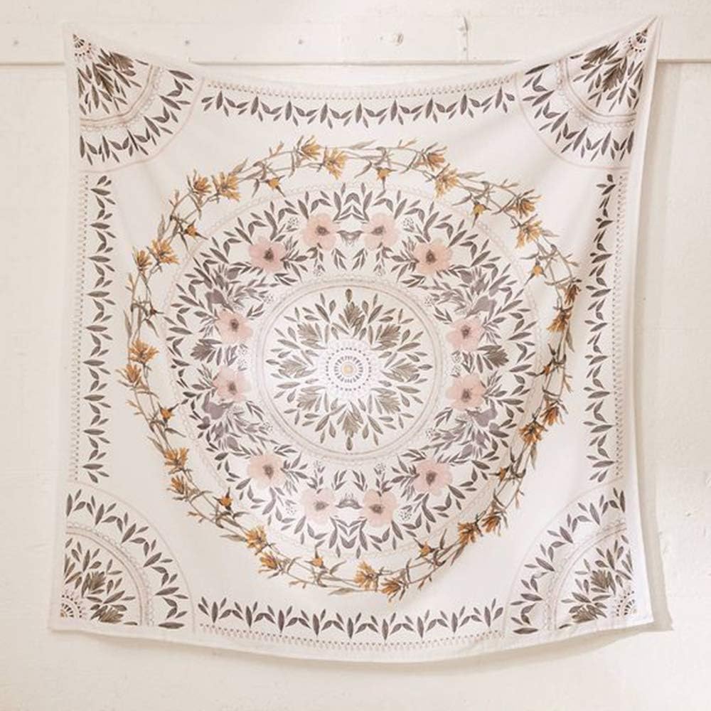 SROOD Sketched Floral Medallion Tapestry, Bohemian Mandala Wall Hanging Tapestries, Indian Art Print Mural for Bedroom Living Room Dorm Home Décor 150CMx200CM,White