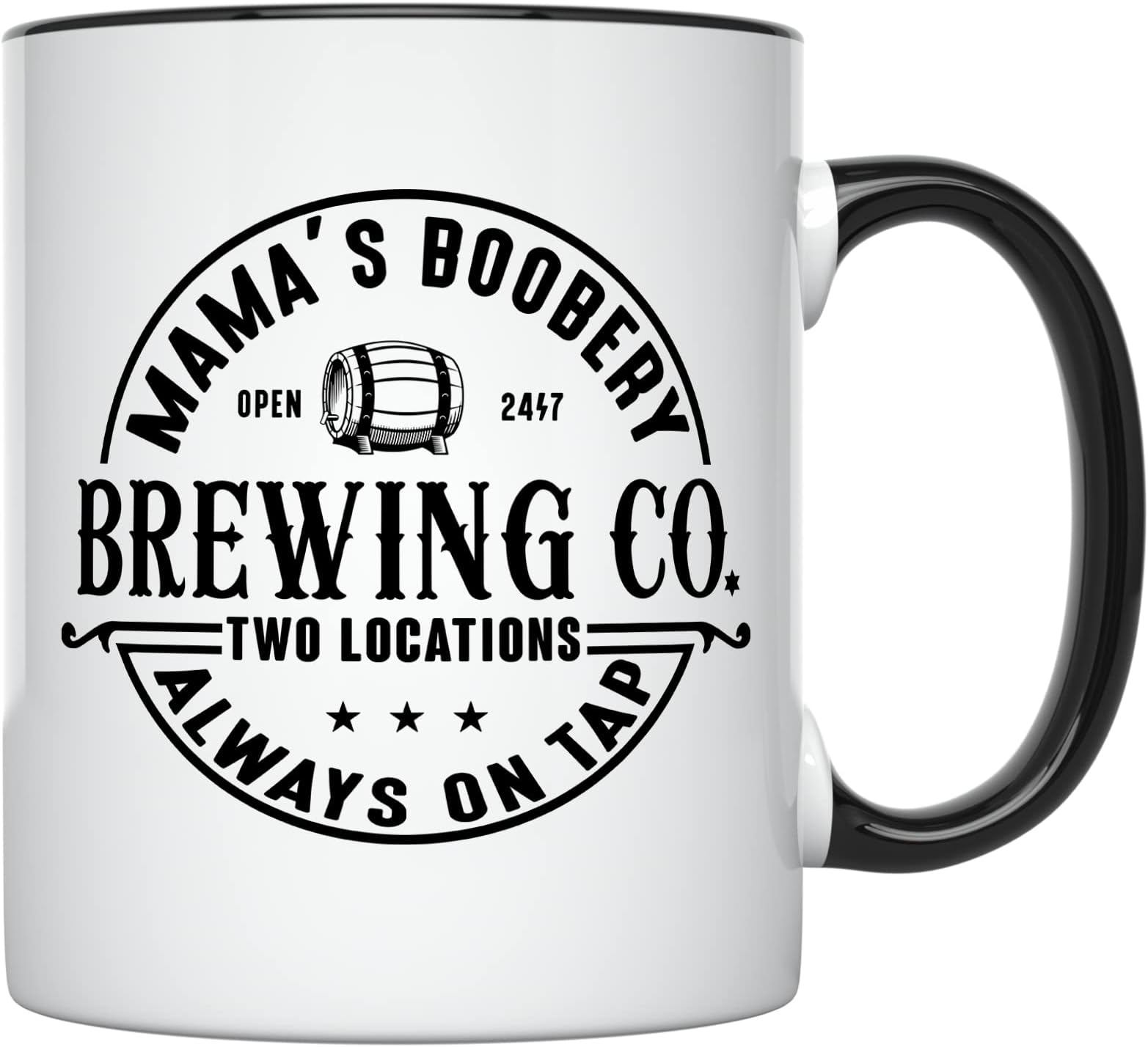 YouNique Designs Mamas Boobery Always on Tap Coffee Mug, 11 Oz, New Mom Gifts for Women After Birth, Best Postpartum Gifts for Mom, Cool Gifts for New Moms, First Time Mom Gift (Black Handle)