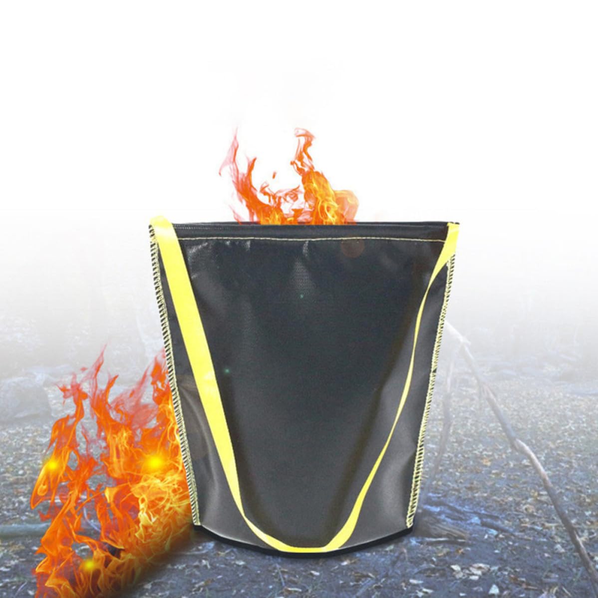 Mikikit Feuerfester mit Griffdesign Aufbewahrungsbeutel aus Nylon und Silikon Großer Kapazität in Schwarz für Grillkohle und Outdoor Einsätze