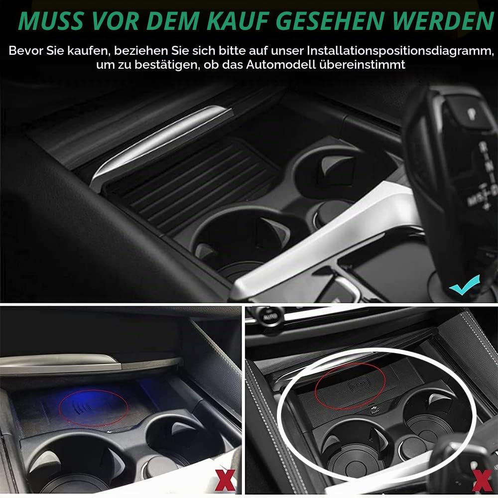 Kabelloses Ladegerät Auto für BMW 5er M5/535i/540i/550i/530e 2017–2021 6er GT M6/640i/650i 2018–2020, 15W Schnellladendes Handy-Ladegerät für BMW G30/G31/G32/G38 Center Console-Zubehörfeld