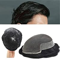 Vista 44 de Tupé de encaje suizo para hombres, piezas de cabello humano real, encaje frontal, sistema de reemplazo de cabello tipo tupé, nudo blanqueado, línea