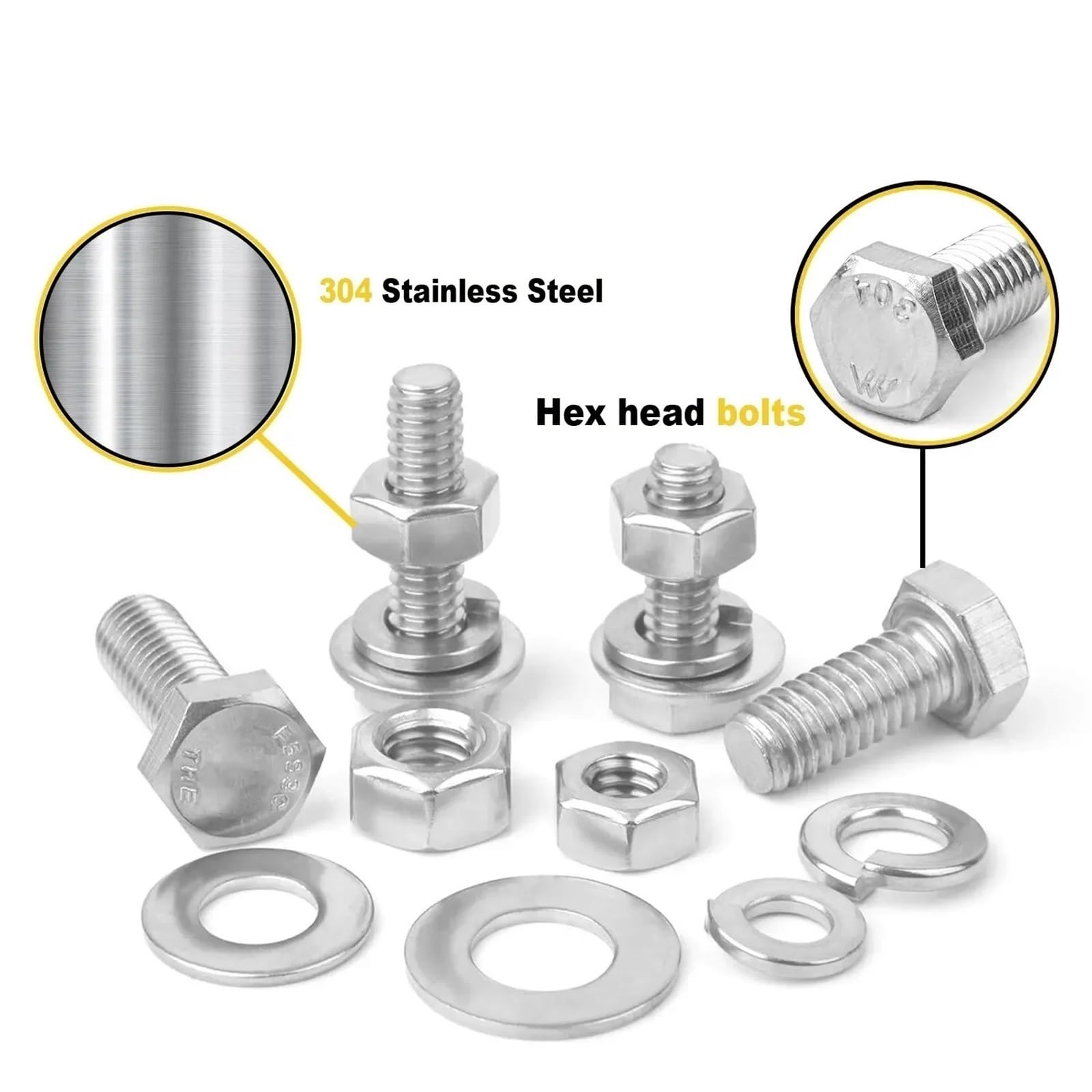 Kit de clasificación pernos y tuercas alta resistencia 176 piezas, tornillos cabeza hexagonal acero inoxidable 304, apto for reparaciones mecánicas Juego de Tornillos y Tuercas