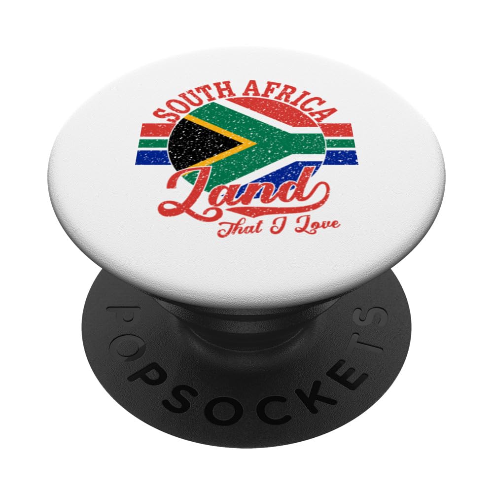 South Africa Land That I Love With South African Flag Pride PopSockets Swappable PopGrip, Black