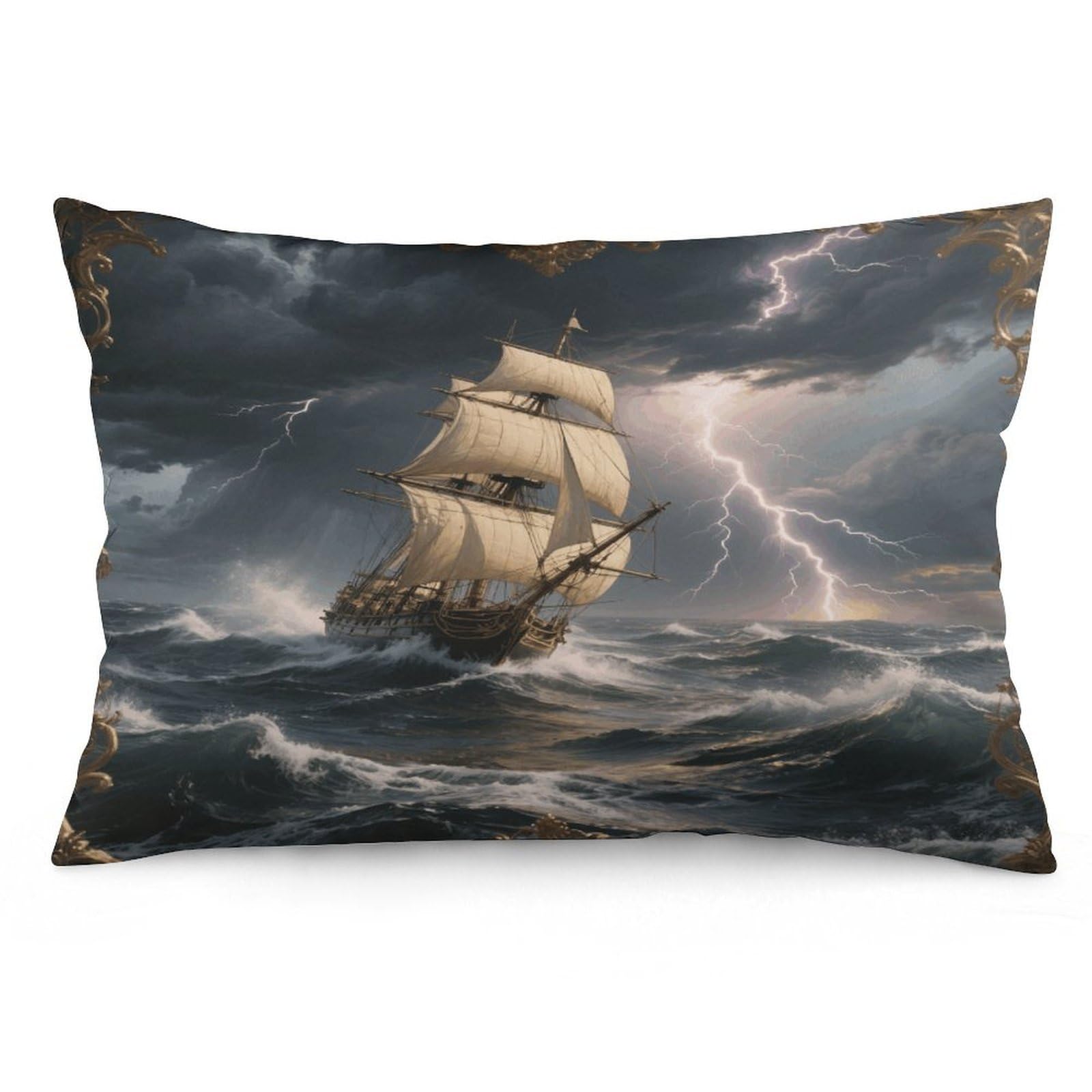 Sailing Ship in Stormy Sea Throw Pillow Cover Soft Pillow Case Decorative Lumbar Pillow Cover Cozy Throw Pillowcase Polyester Rectangular Cushion Case Decor for Couch Sofa Bed