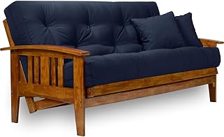 Nirvana Futons Westfield Futon Set - Full Size, Frame, 8" Mattress, Twill Navy Blue Cover