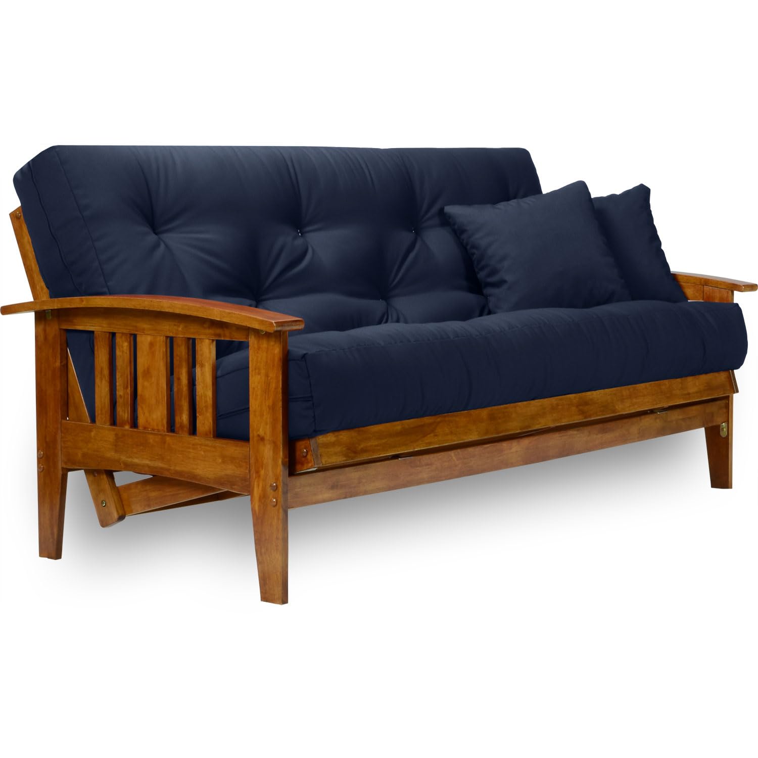 Nirvana Futons Westfield Futon Set - Queen Size, Frame, 8" Mattress, Twill Navy Blue Cover