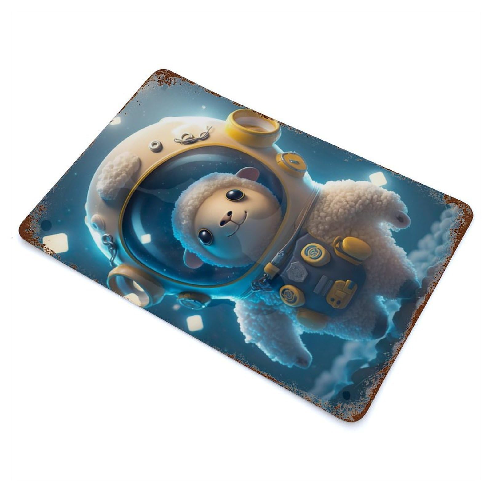 Astronaut Space Sheep Vintage Rust Metal Sign 11.8"x7.9", Ideal for Basement, Hobby Room And Garage Decor