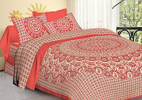 Florence Craft Rajasthani Jaipuri - Sábana de Cama Doble con 2 Fundas de Almohada (90 x 100) Cover