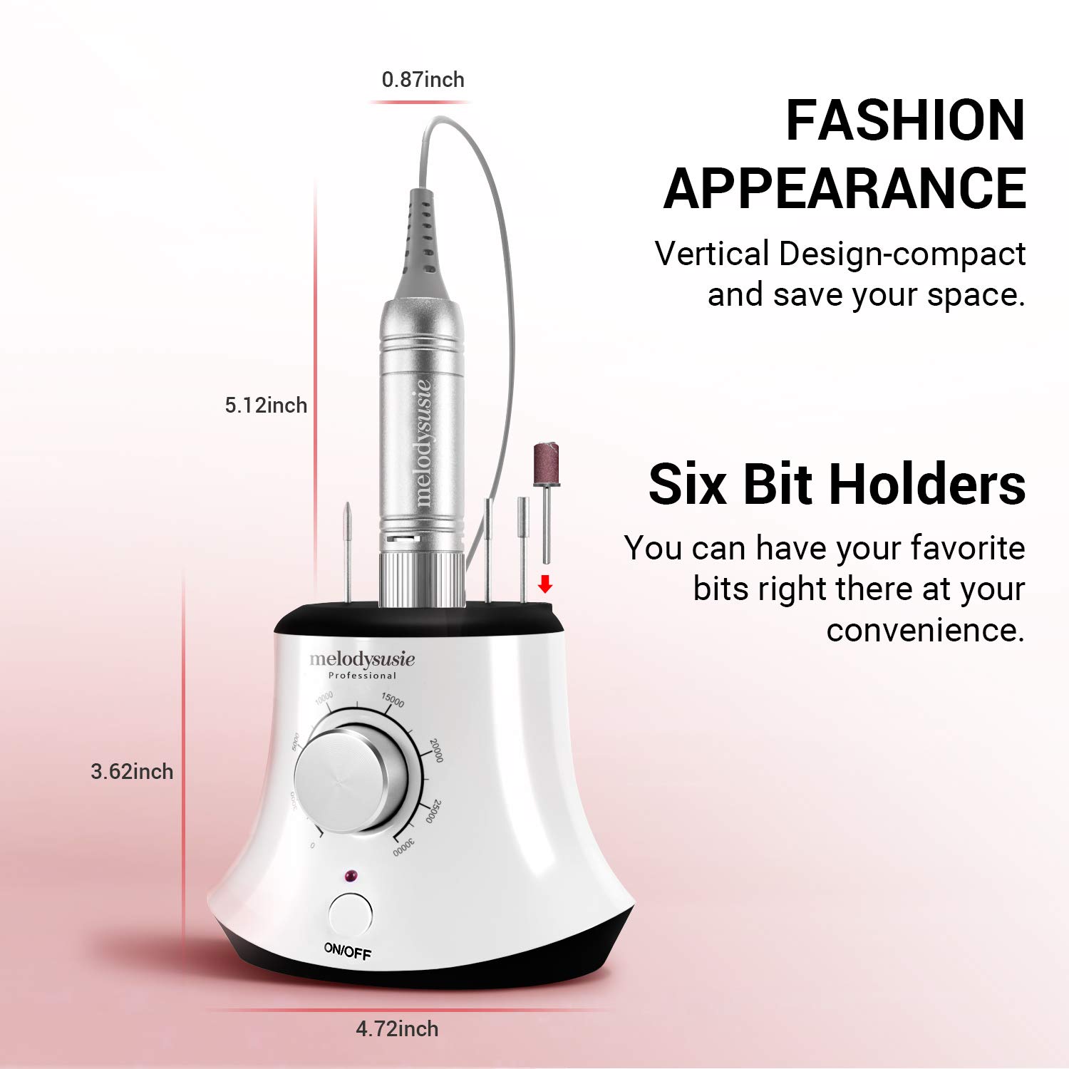 MelodySusie 30000 rpm Professional Nail Drill-Scarlet, High Speed, Low Heat, Low Noise, Low Vibration, Portable Electric Efile Drill for Shaping, Buffing, Removing Acrylic Nails, Gel Nails : Beauty & Personal Care