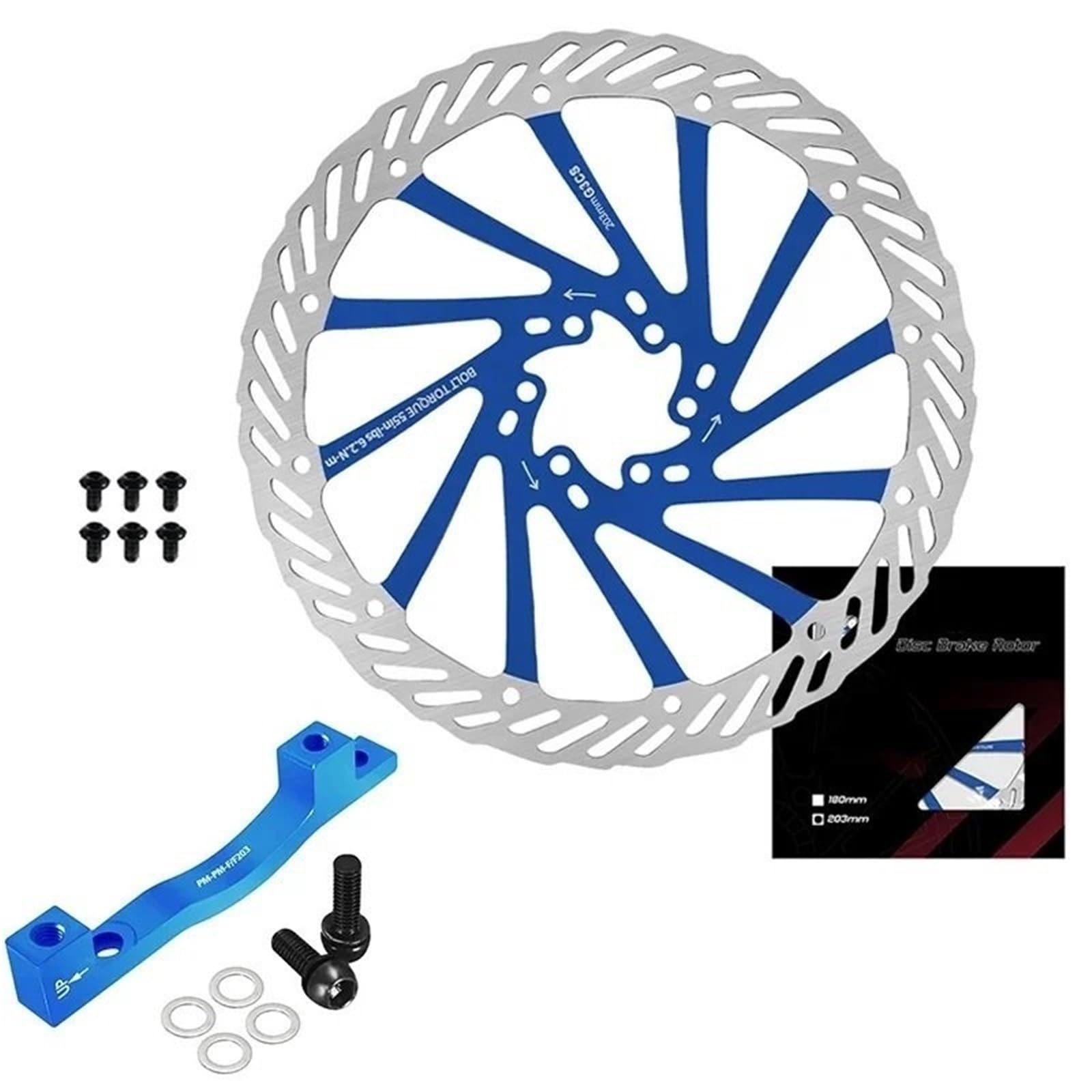 Wirnik G3 160MM 180MM 203MM wirnik rowerowy rowerowy wirnik hamulca tarczowego rowerowa hydrauliczna tarcza hamulcowa PM IS Adapter Bęben HamulACcowy Rowerowy(BLUE-203 PM-F-R)