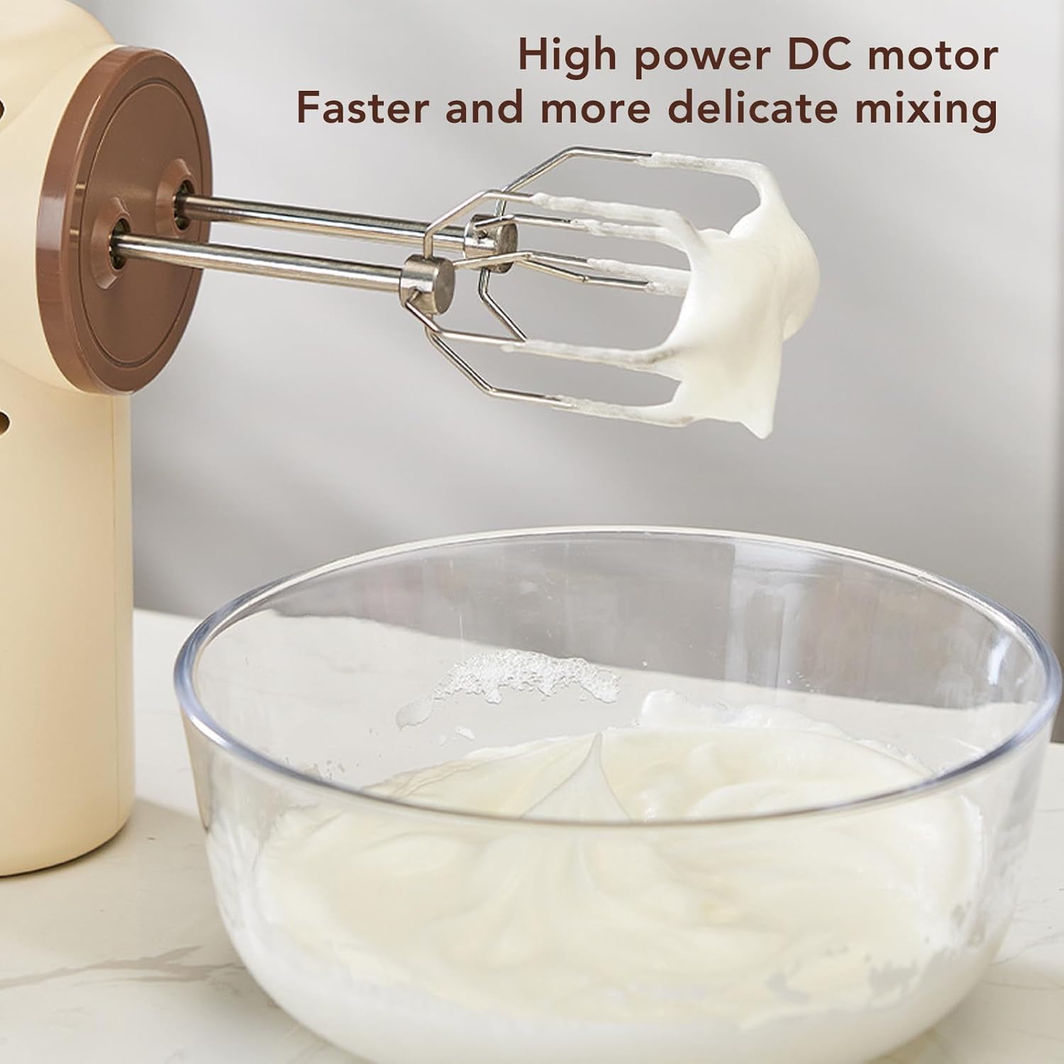 Khaki Household Cordless Electric Hand Mixer, 5 Speed With Stainless Steel Whisk, Usb Charging, Powerful Motor, Settings, For Baking, Cream, Batter, And More