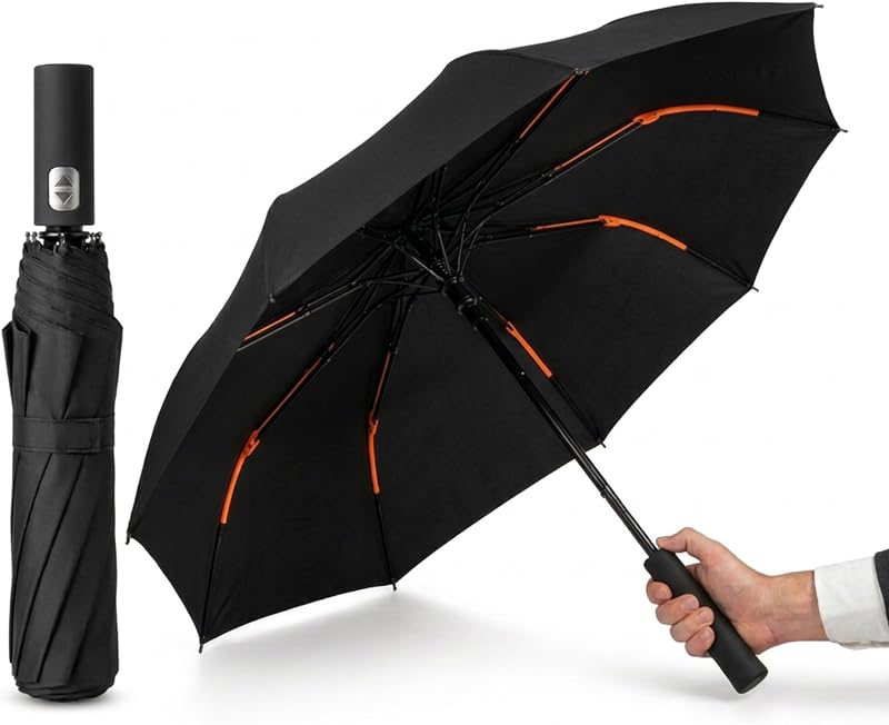 Guarda-Chuva Automático Compacto, 1m Diâmetro, Reforçado com Varetas Resistentes, Abertura e Fechamento Automáticos, Portátil com Capa, À Prova de