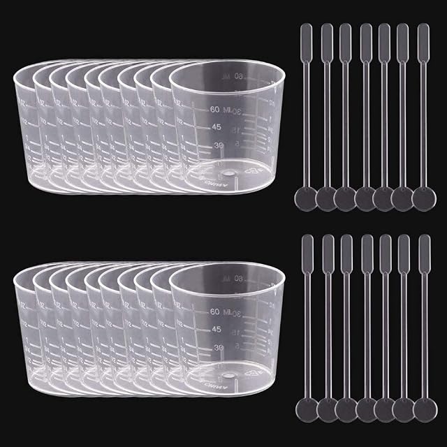 20Pcs 60 ml Mixing Cups,Reusable Measuring Cups Transparent Scale Cups Epoxy Resin Graduated Cups Measuring Jug for Mixing Paint Stain Epoxy Resin,with 10 Stirring Bars