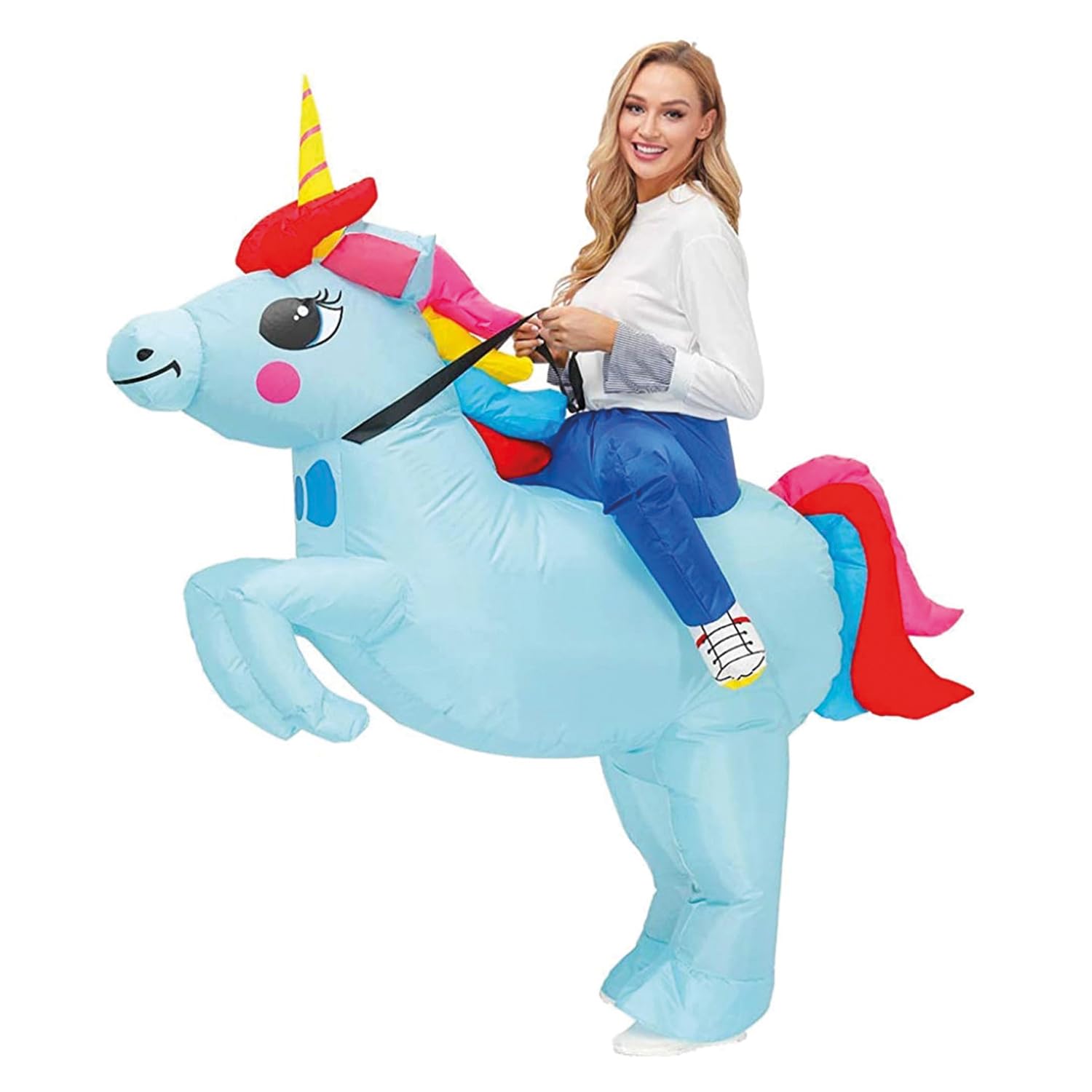 AirSuit® Aufblasbare Verkleidung Blaues Einhorn | Ungewöhnliches Kostüm in Erwachsene | Größe 160 bis 190cm | Premium Qualität | Aus sehr strapazierfähigem Polyester | Aufblassystem | OriginalCup®
