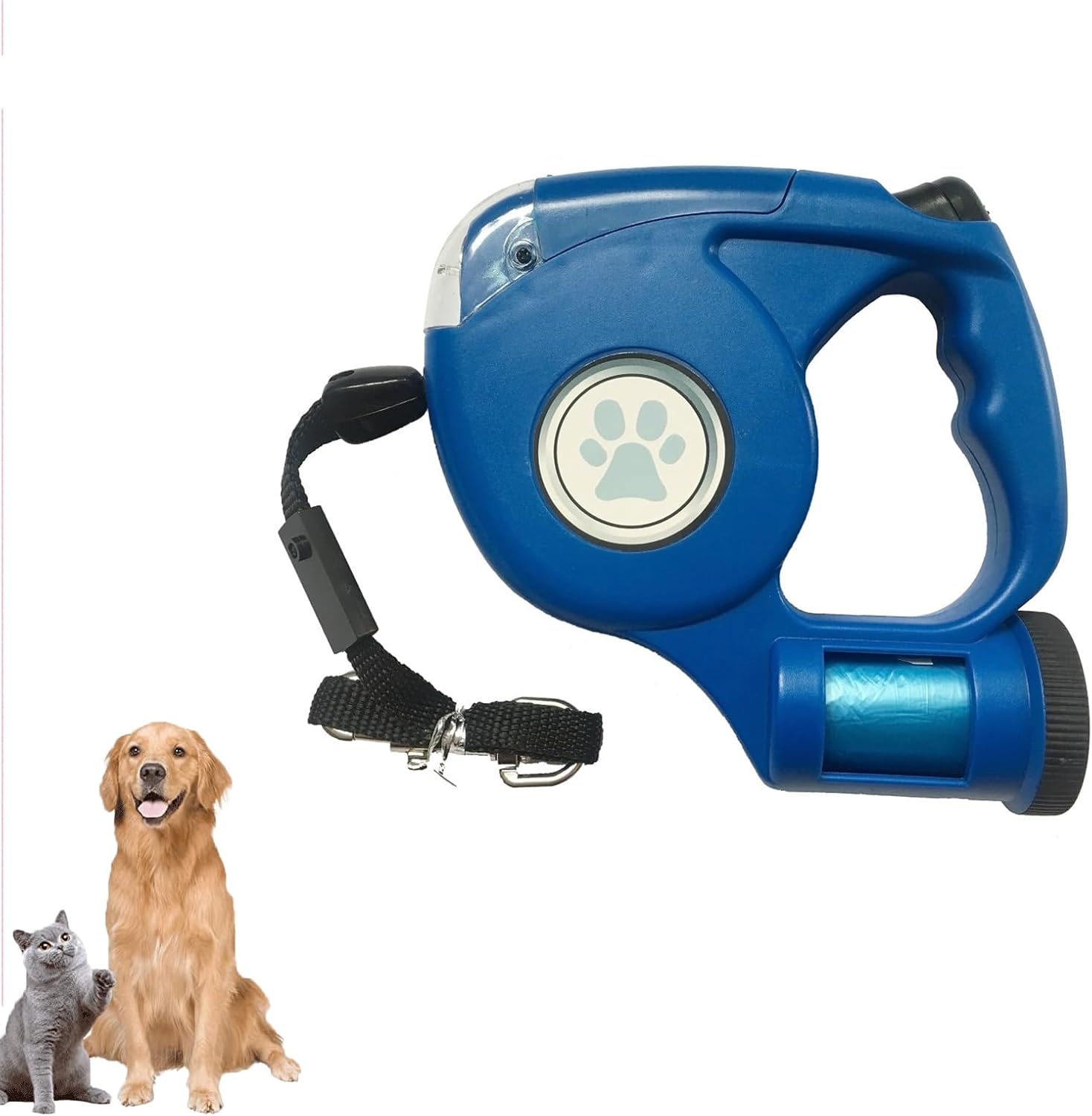 Dog Leads Retractable Training Pet Automatic Traction with LED Light Garbage Bag,Red