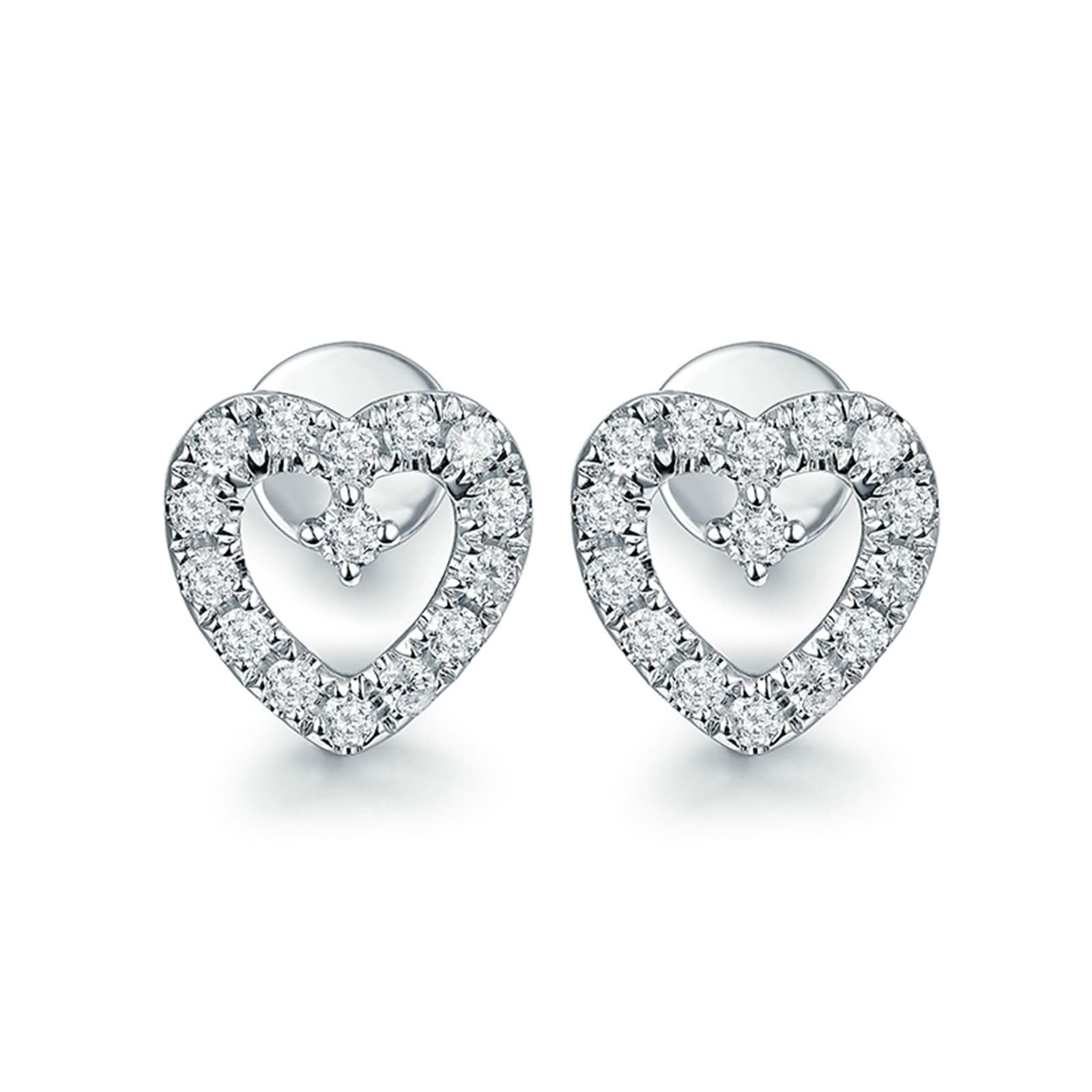 9K / 14K / 18 K Weißgold Ohrringe Hochzeit Damen, Hohl Herz mit Diamant, Ohrringe Silber Damen für Hochzeit