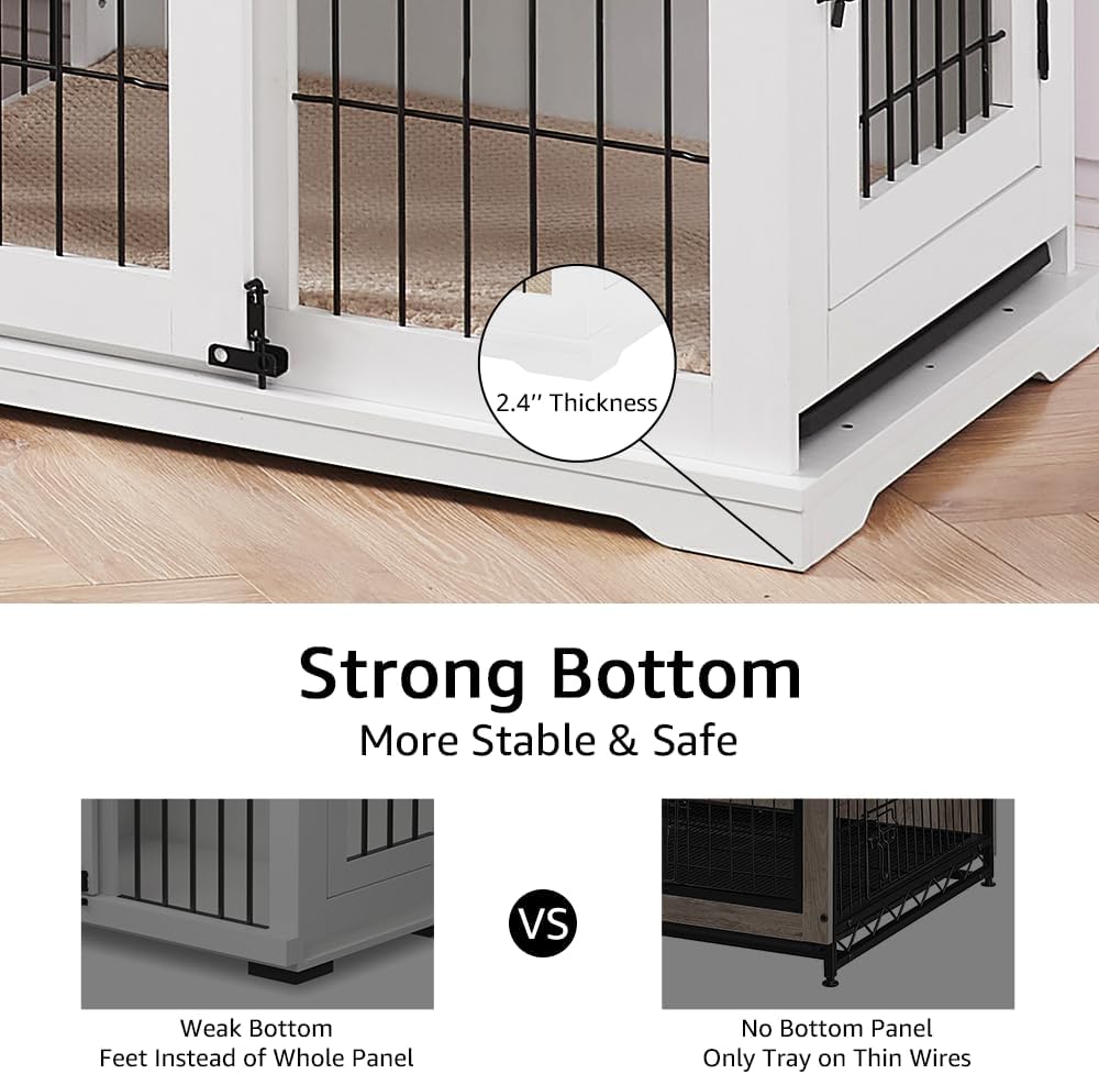 beeNbkks Dog Crate Furniture with Sliding Barn Door, Stylish Double Doors Wooden Kennel with Tray and Cushion, Decorative Indoor Pet House Side End Table for Medium Large Dogs