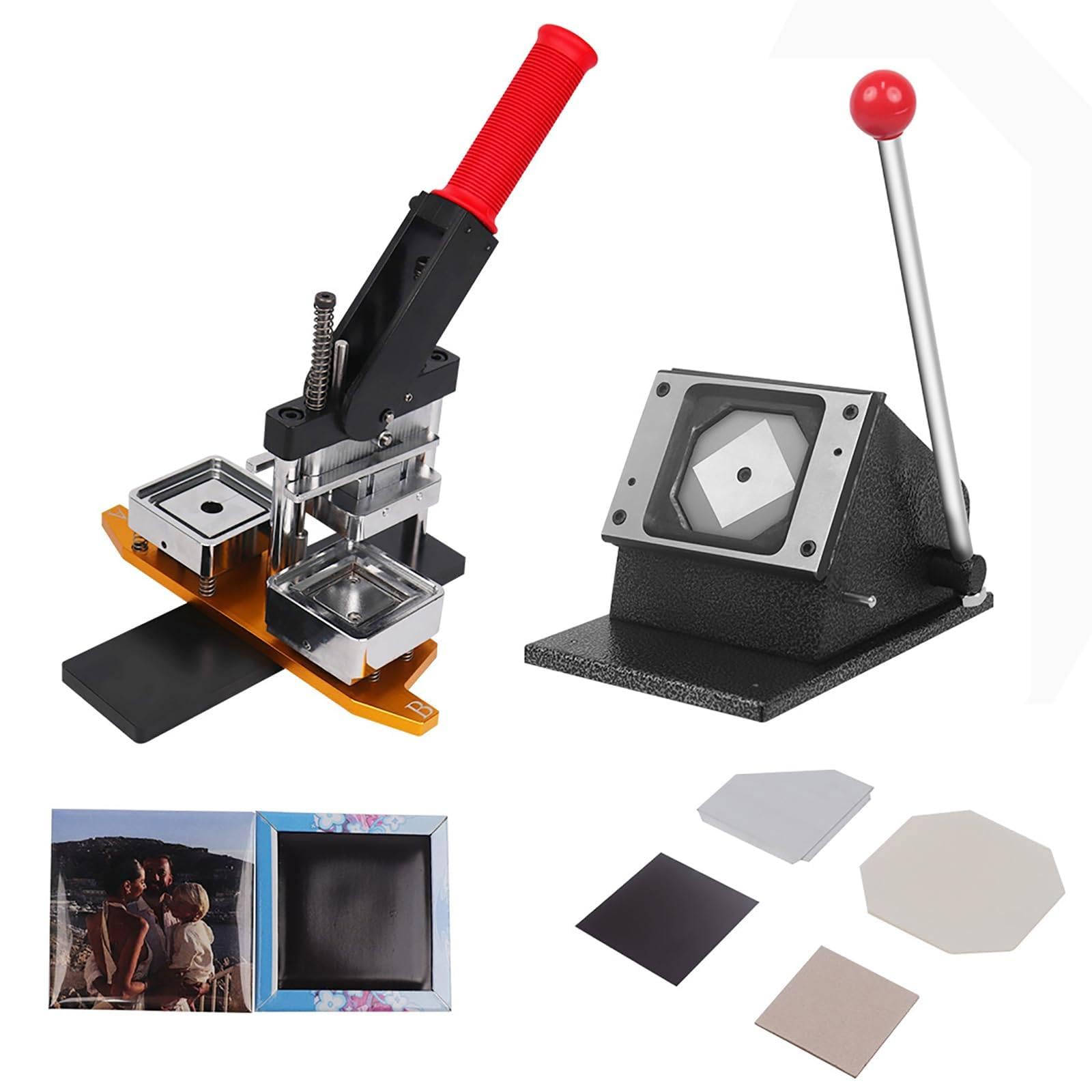 JYBNBBE Badge Maker Machine, Fridge Magnet Button Badge Making, Professional Metal Badge Maker, with Paper Cutter + 100pcs Component, 50x50mm for DIY Badge Making