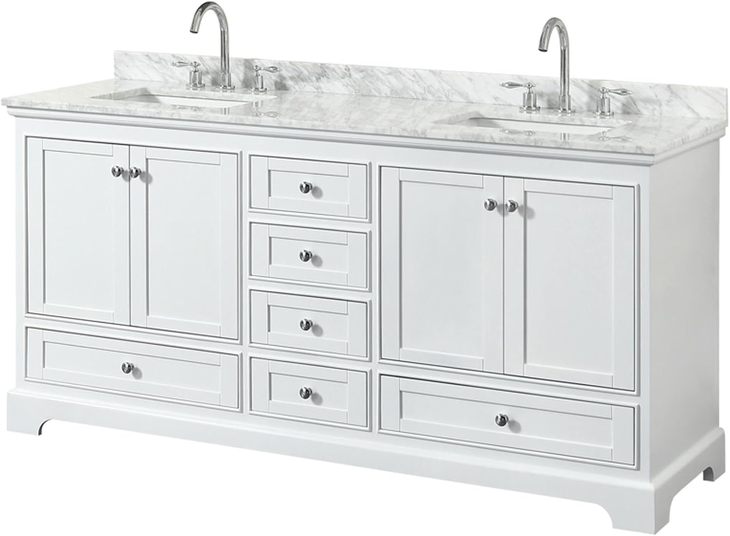 Wyndham Collection Deborah 80 inch Double Bathroom Vanity in White, White Carrara Marble Countertop, Undermount Square Sinks, and Medicine Cabinets