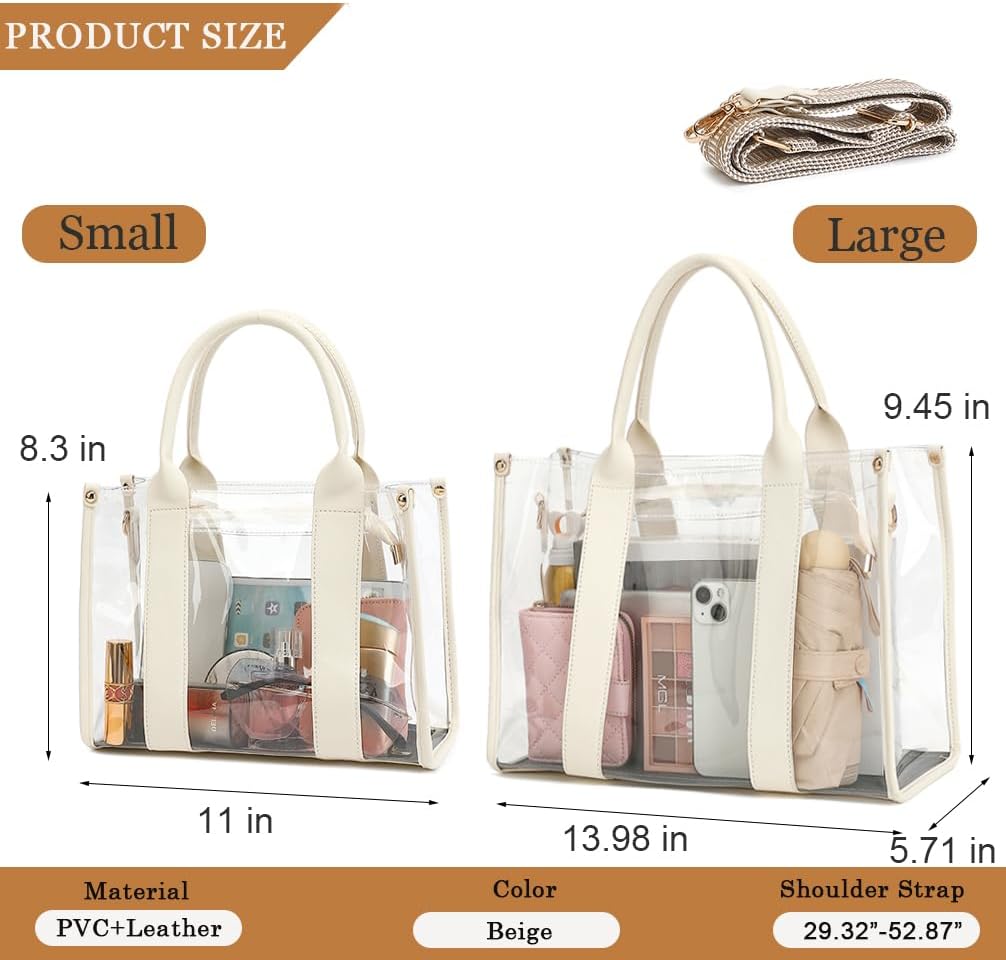 Clear Tote Bag Stadium Approved Crossbody Clear Bag for Stadium Events Plastic Purse Handbag for Women