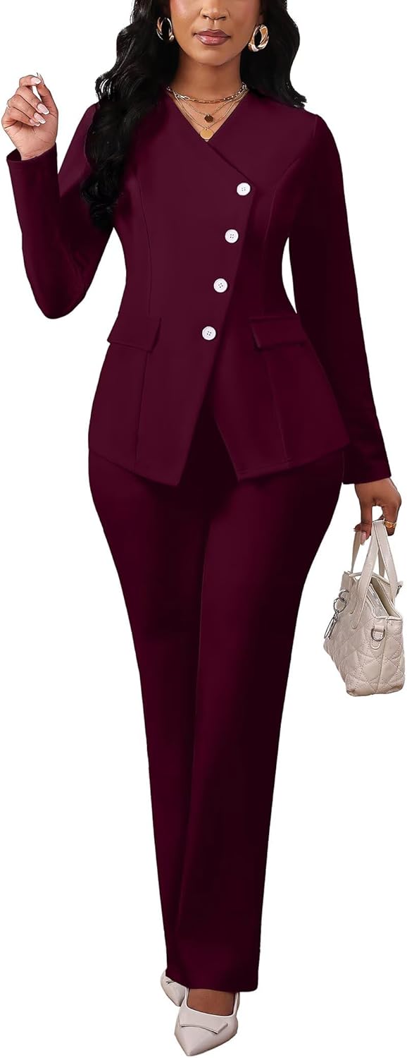 Pant Suits for Women Dressy Long Sleeve Blazer Jackets and High Waisted Wide Leg Pants Sets 2 Piece Work Outfit 2025 - Image 5