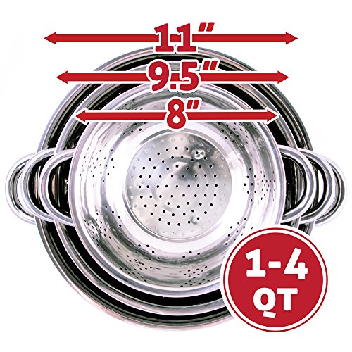 Stainless Steel Colanders Set Of 3-1 Quart, 2.5 Quart & 4 Quart - Rust Proof, Straining Pasta & Rinsing Vegetables By Kÿchen #TOP4