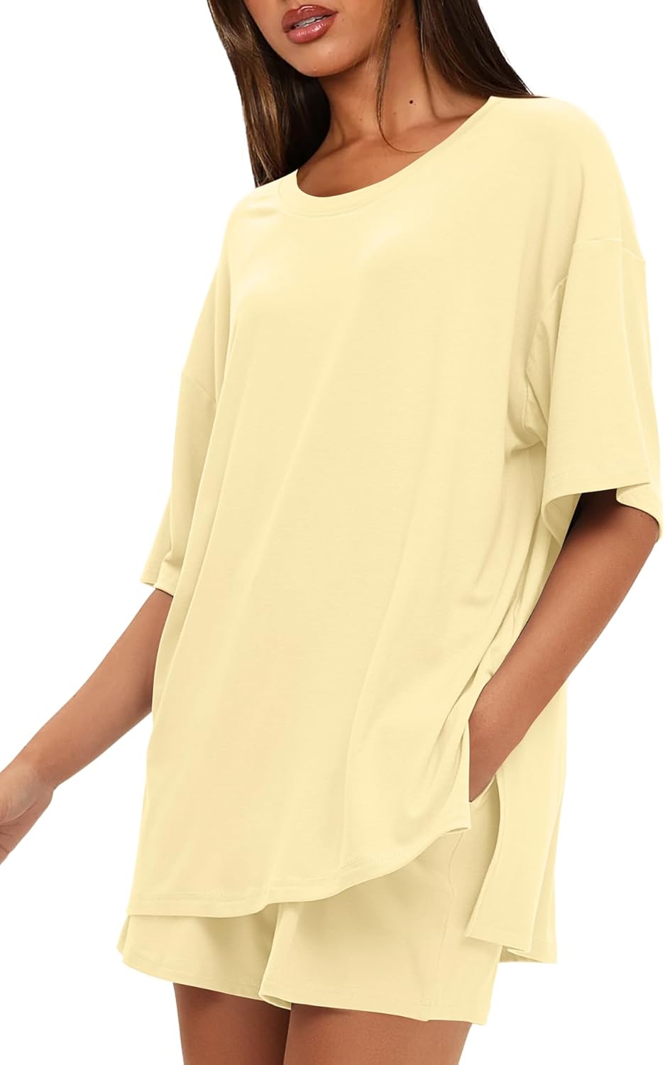 Darong Women's 2 Piece Lounge Set Short Sleeve Boxy T-shirt & Shorts Comfywear Summer Pajama Set Loungewear Set