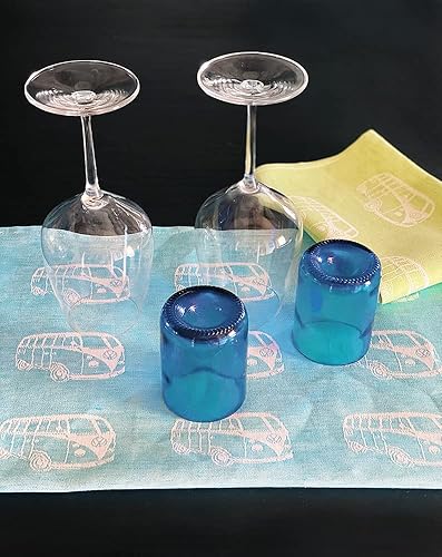 Miniatura 7 de BRISA VW Collection - Juego de 2 paños de cocina Volkswagen para secar platos, algodón y lino, diseño de autocaravana T1 (desfile de autobusesverde)