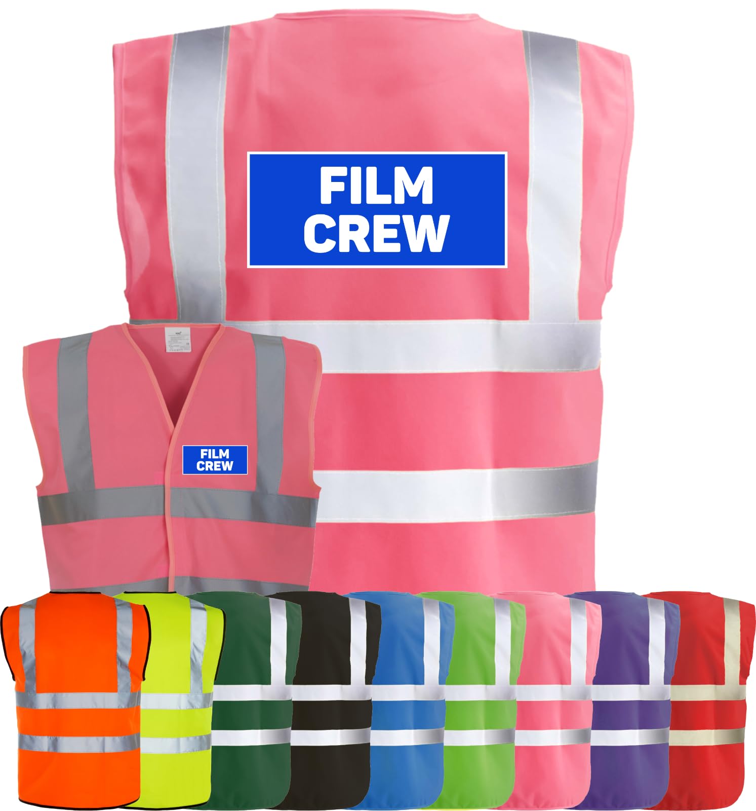 Corporate Togs FILM CREW Printed Hi-Vis Safety Waistcoat, High Visibility Safety Vest with 2 Band & Brace Reflective Strips, Fully EN471 Health & Safety Compliant - Safety Apparel