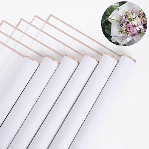 Miniatura 8 de VOWOVOSDAY 20 piezas de papel de regalo de flores blancas, papel de regalo de ramo de flores incluyendo cinta, papel de regalo floral impermeable de