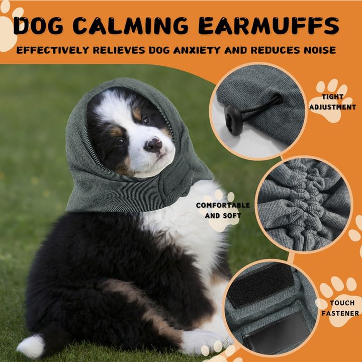 LUFFLOK Hund Ohrenschutz Grau für Lärmschutz, Hunde Gehörschutz für Angst Relief und Grooming, Haustier Gehörschutz Hund für Komfort Während Donner, Winter, Feuerwerk, Bad (M)