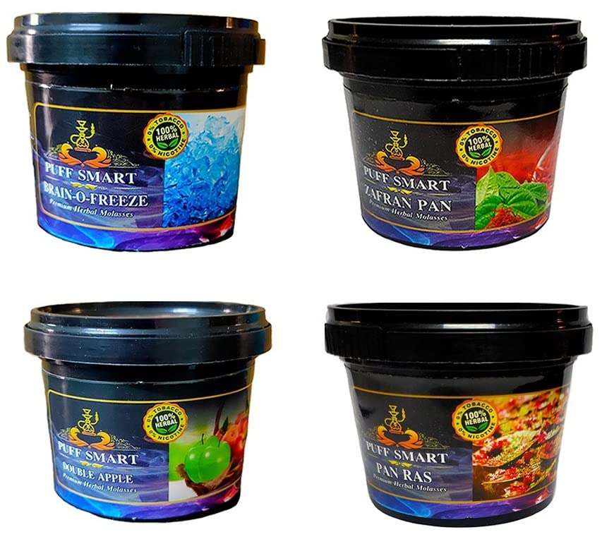 PUFF SMART Premium Herbal Flavor Brain-O-Freeze, Double Apple, Zafran Pan, Pan Ras 100G In Each Pack (Pack of 4) (100% Nicotine and Tobacco Free)-image-34