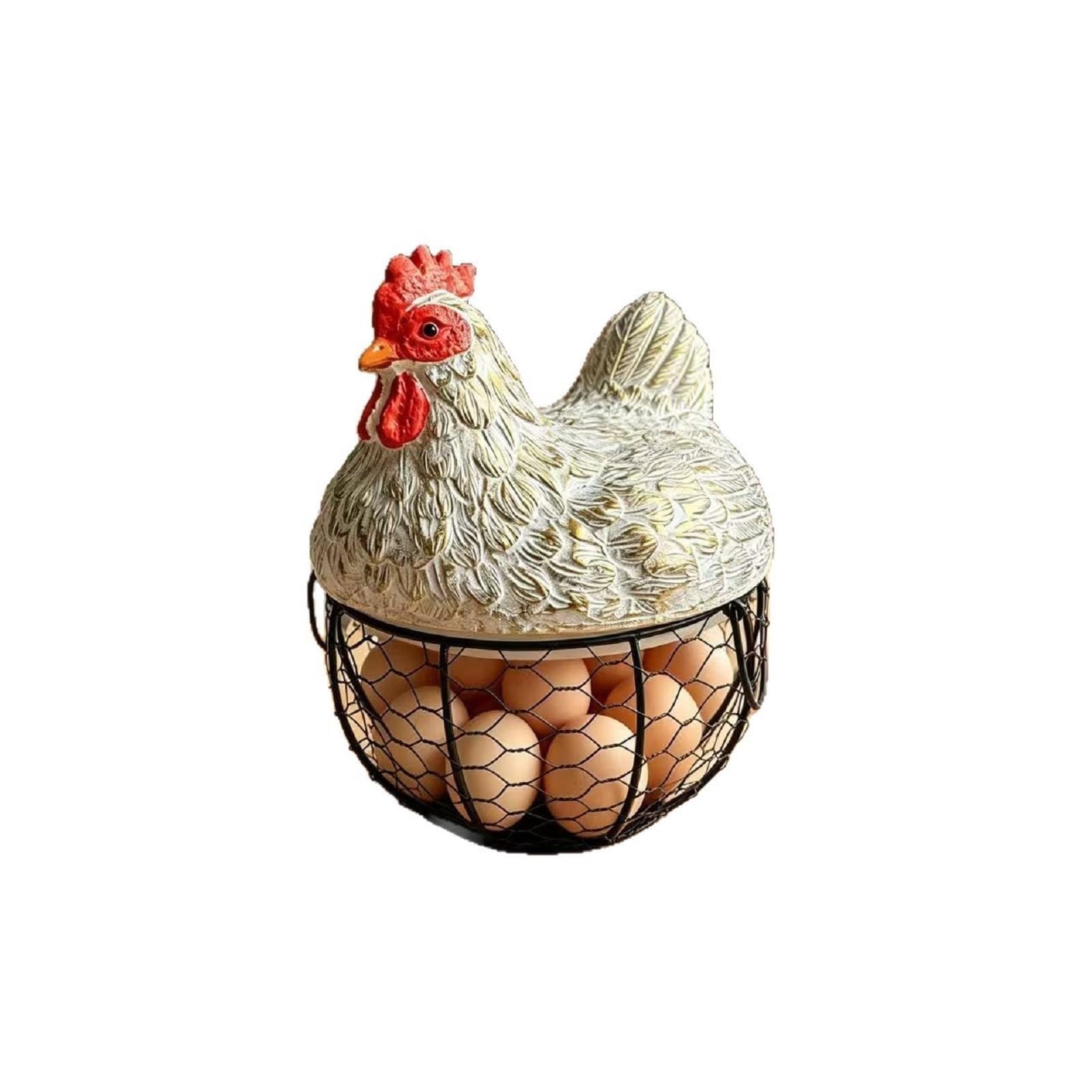 FSLXZPKJ Rustic Hen Shaped Egg Basket - Charming Ceramic Lid & Chicken Wire Holder for Farmhouse Kitchen Decor Light Luxury Appeal