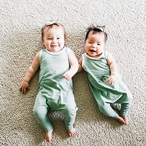 Infant Baby Boys Girls Sleeveless Romper Basic Solid Color One-Piece Jumpsuit (Army Green, 0-3M)