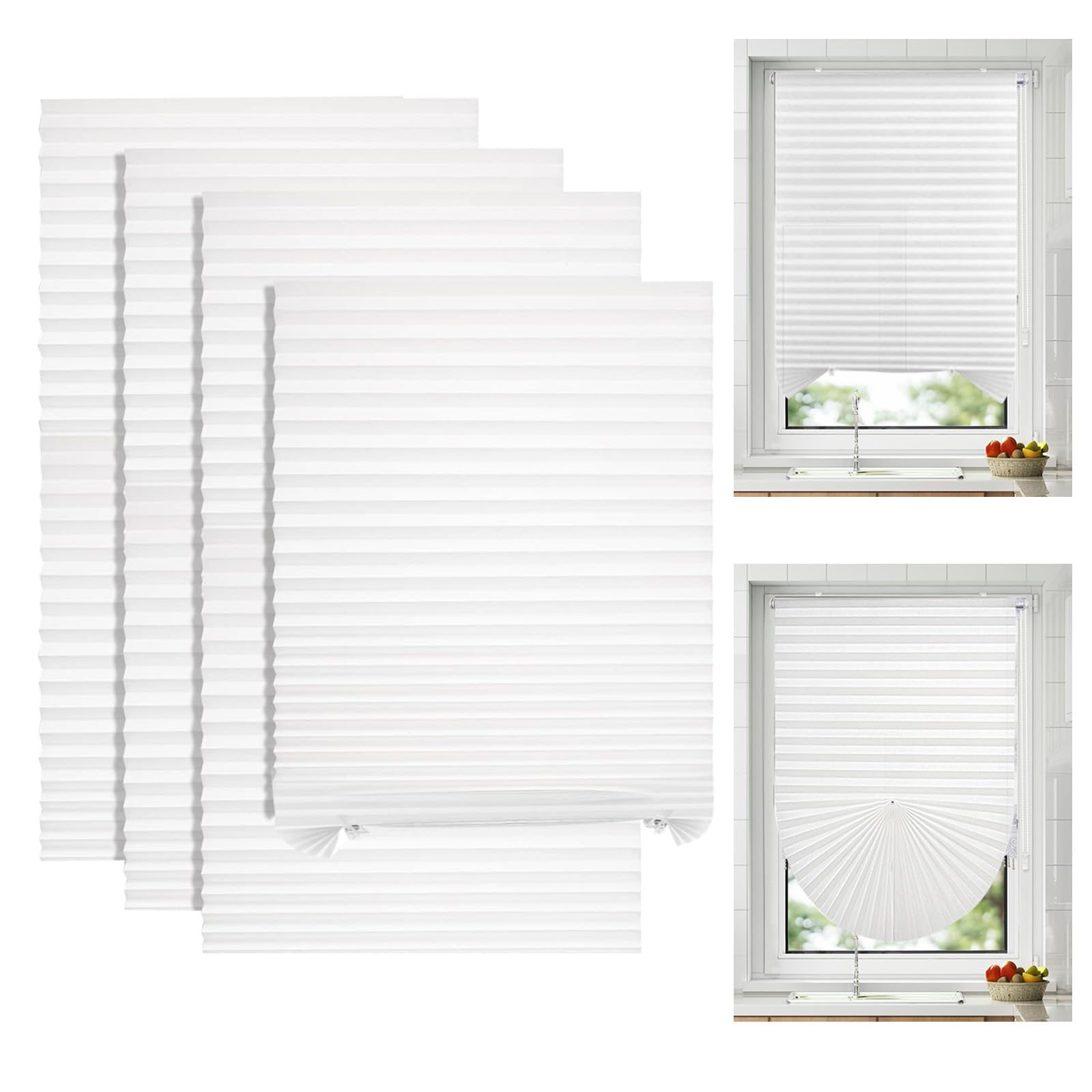 4 Pack Temporary Blinds, Stick-On Blackout Shades, No Drill Blind for Window Covers for Doors, Windows, Kitchen, Bedroom, Bathroom, Blackout Thermal Privacy Protection (White, 60W x 150H cm)