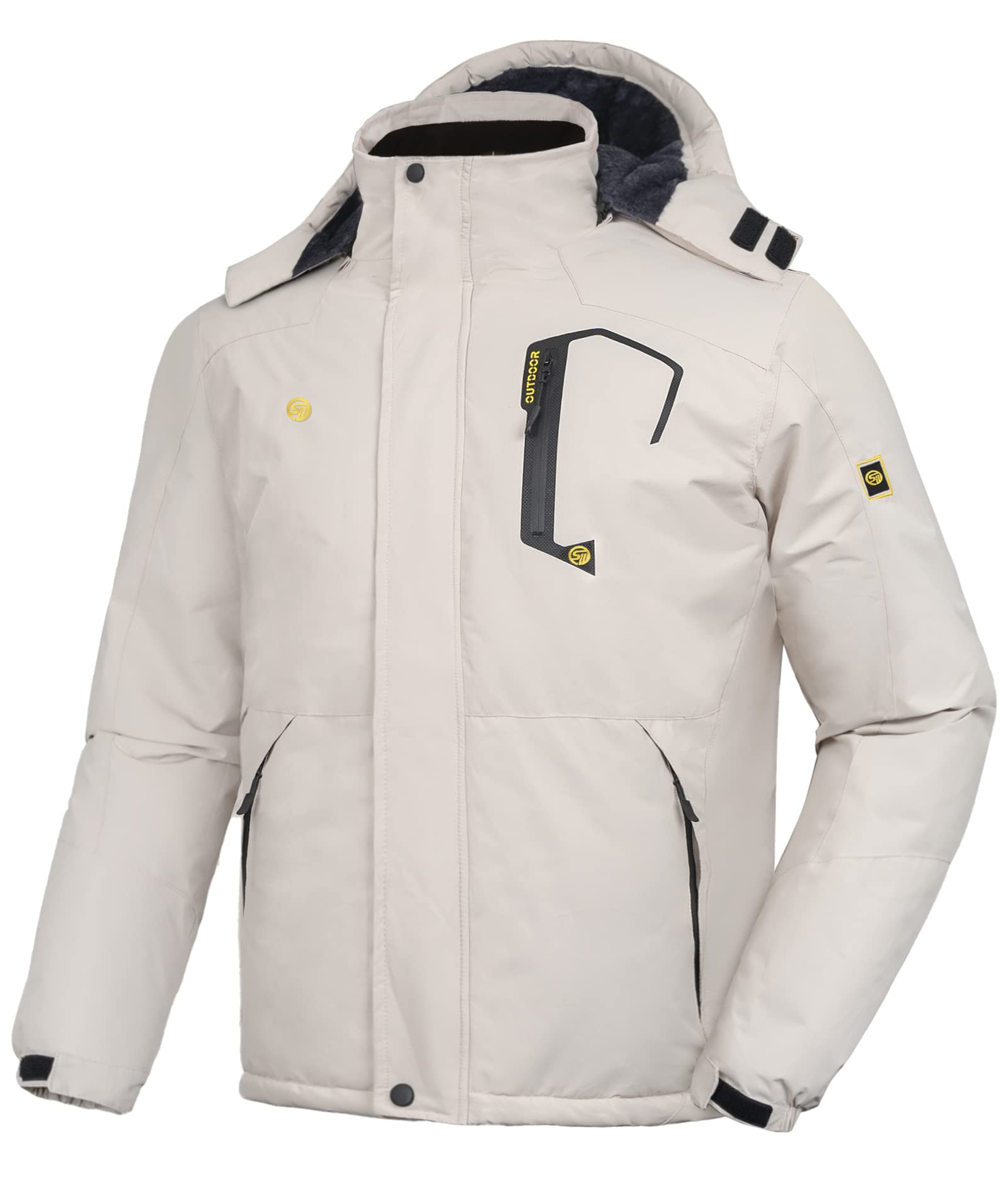SwissWell Giacca da sci da uomo Giacca in pile spesso impermeabile Giacca a vento foderata calda Giacca con cappuccio staccabile con tasche multiple