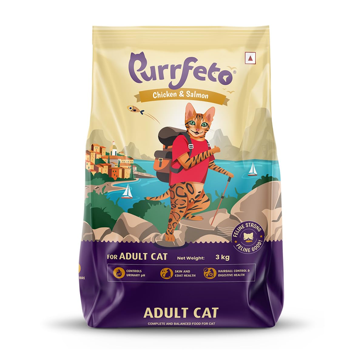 Purrfeto Adult Dry Cat Food | Chicken & Salmon | 3 kg |40% Reduction in Urinary Track Diseases |Anti Hairball Formula |Healthy Skin & Coat |Improves Digestive Health