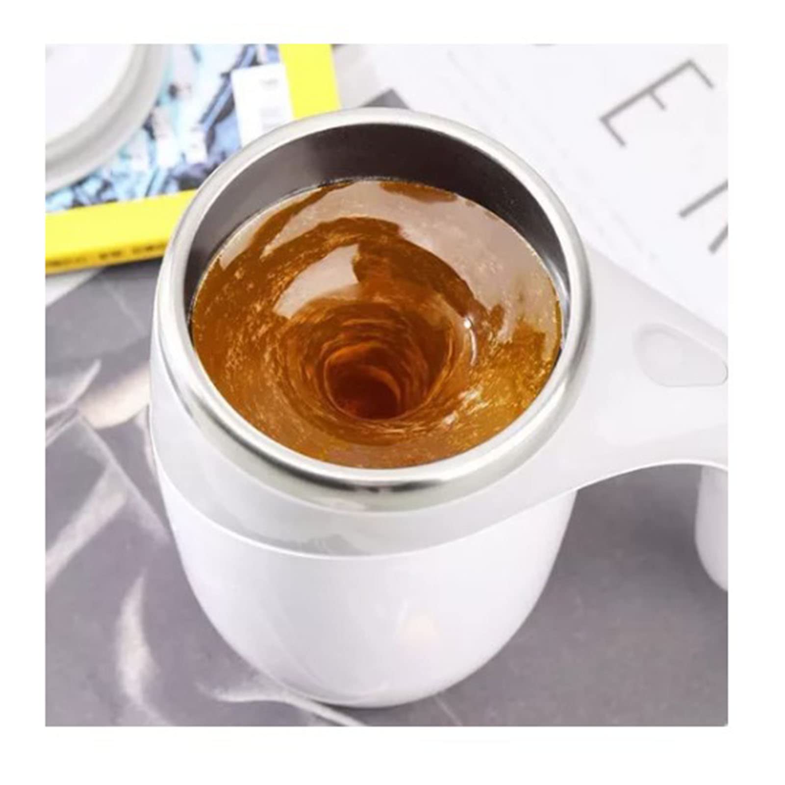 SEAFRONT Taza Autoagitadora de 380ML, Taza Mezcladora Automática de Acero Inoxidable 304, Taza de café Magnética Automática con Tapa para Viajes en Casa y Oficina (Blanco)