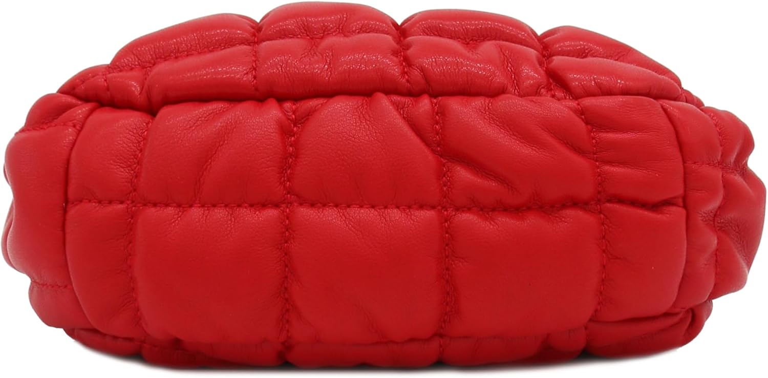 FashionPuzzle Mini Quilted Soft PU Leather Crescent Puffer Crossbody Evening Bag