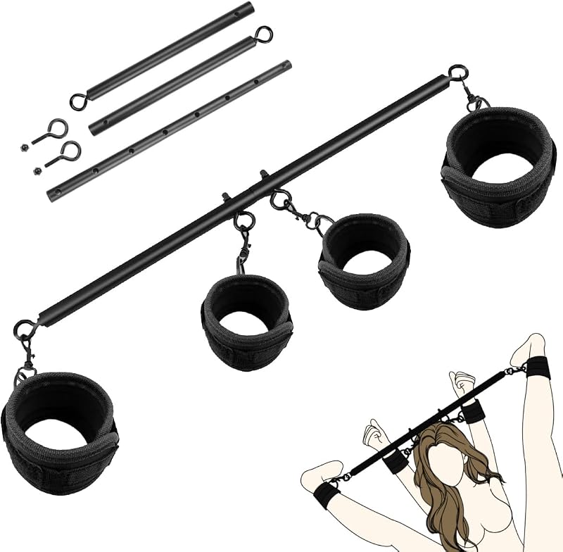 Spreader Bar Sex Toys Sex Furniture Restraints with Handcuffs Ankle Cuffs BDSM Bondage Set for Couples Adults SM Games Sex Play Adjustable and Detachable 22-36 Inch (Black)