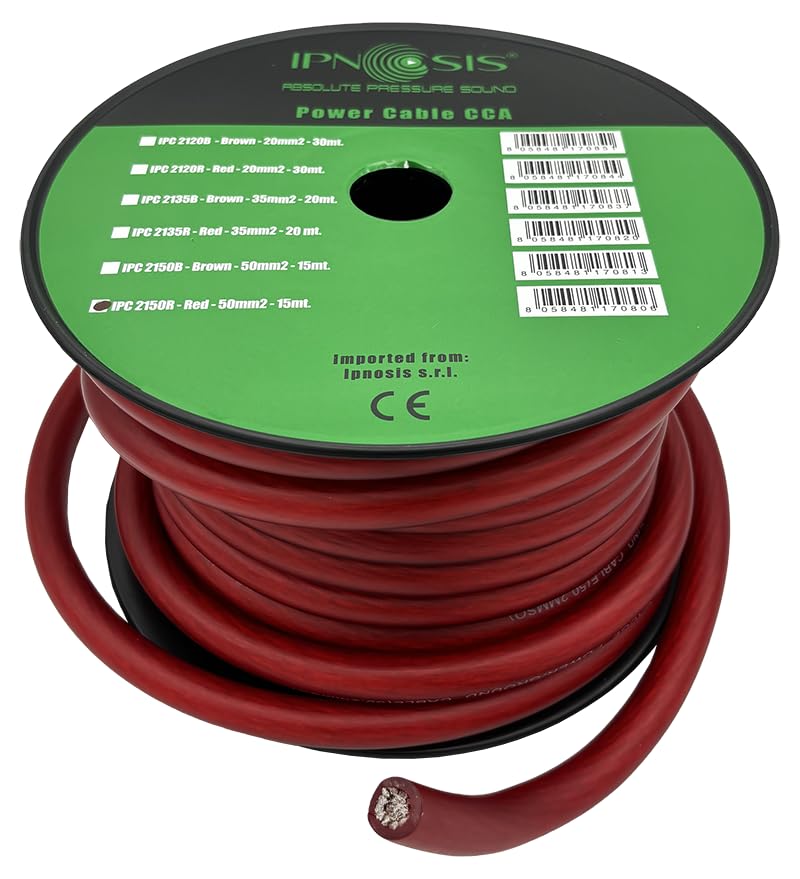 Cavo Alimentazione In Alluminio 50mm² Rosso Bobina Intera Da 15 Metri IPNOSIS IPC 2150 R