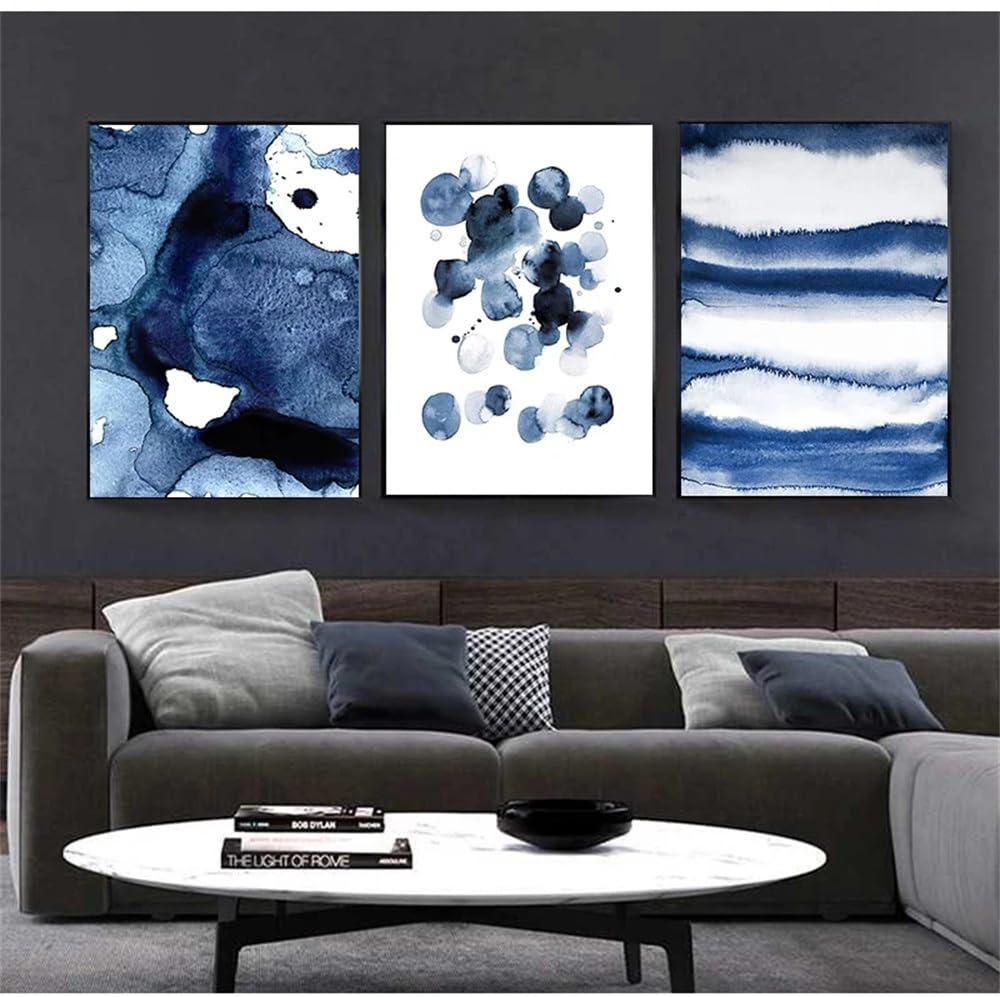 WUHBCZ Canvas Paints-Nordic Modern Abstract Geometric Style Graphics Blue Spots Posters Art Canvas Pictures For Living Room Office Bedroom Home Decor-60 * 80cm/3PCS (No Frame)