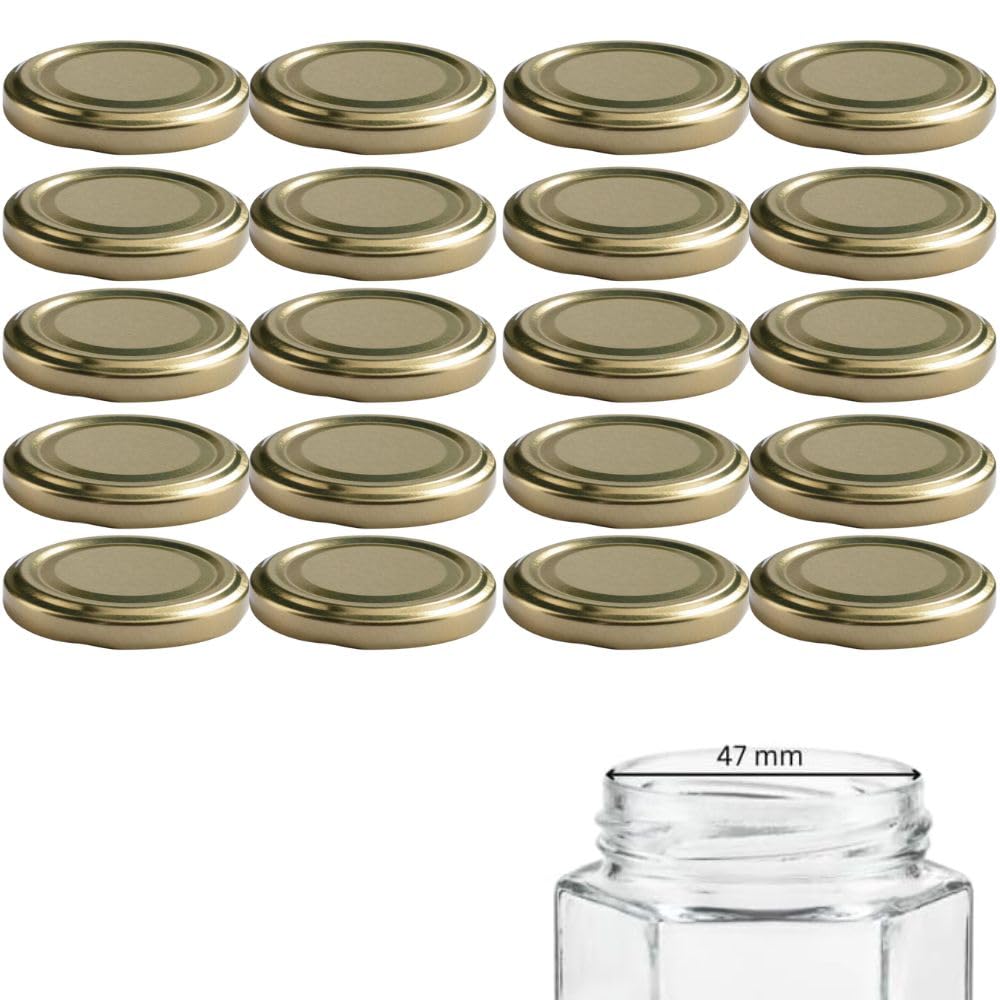 mikken 20 Lids, 58/6 cm for Jam Jars, Twist-Off Replacement Lids for Preserving Jars, Gold