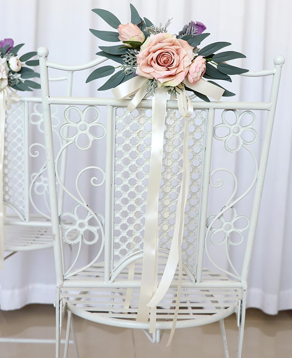 Seidenblume Autoschmuck Hochzeit Auto Car Türgriffleiste Rückspiegel Motorhaube Dekoschleife Autoschleifen Vintage Hochzeits Künstliche Blume mit Saugnäpfen Hochzeitsauto-Deko Cremeweiß 6 Stück