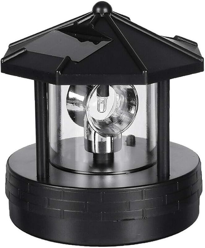 Luz de jardín con faro con energía solar, 4,13 x 4,33 pulgadas, baliza LED giratoria de 360°, estatua de decoración al aire libre impermeable IP44 para patio, césped, patio, balcón