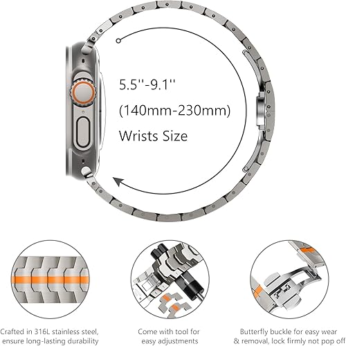 Miniatura 5 de WINGLE Correa de acero inoxidable para Apple Watch Band Ultra 321 Band 1.929 in Series 11 10 1.811 in 1.772 in 1.732 in 1.654 in SE 321 Series 9 8 7