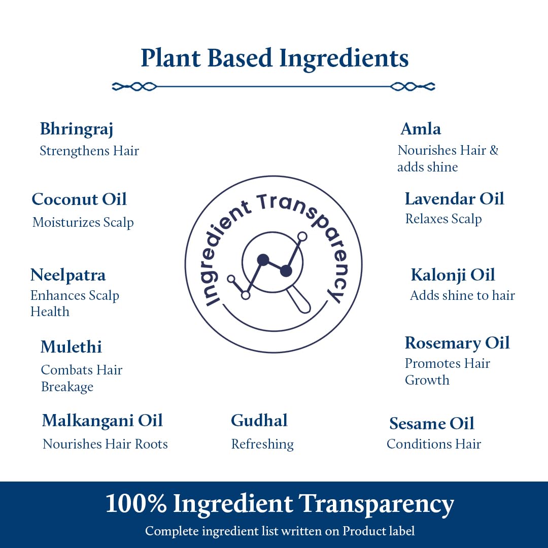 Blue Nectar Natural Hair Growth Oil for Hair Fall Control | Plant Based Bhringraj Oil with Rosemary & Lavender for Hair (9 Herbs, 3.38 Fl Oz) - Image 6